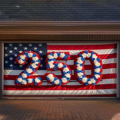 Amerikas 250. Jahrestag Garagentorabdeckung Großes Hängendes amerikanische Flagge Vintage 3D Patriotisch Party Outdoor Hintergründe aufnehmen Vordert¨¹r? Wohndeko Image