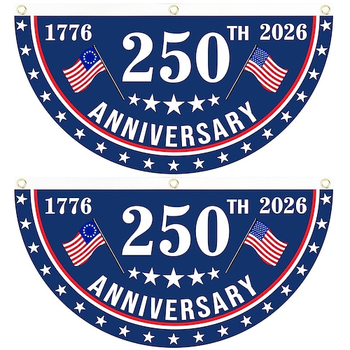 2 Stück U.S. 250. Jubiläumsflagge 1,5x3 FT 1776-2026 Fan-Flags Wimpel-Flagge patriotische Sterne Garten-Schilder hängende Dekoration für draußen Eingangstür Veranda Willkommens-Hintergrund mit
