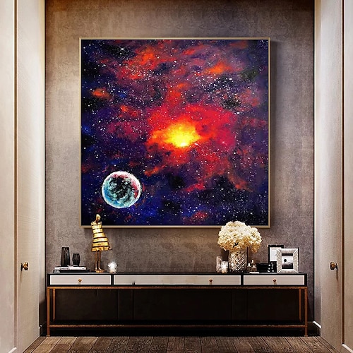 Mintura handgefertigte riesige Sternenhimmel-Ölgemälde auf Leinwand, Wandkunst, Dekoration, moderne abstrakte Landschaftsbilder für Heimdekoration, gerolltes, rahmenloses, ungedehntes Gemälde Image