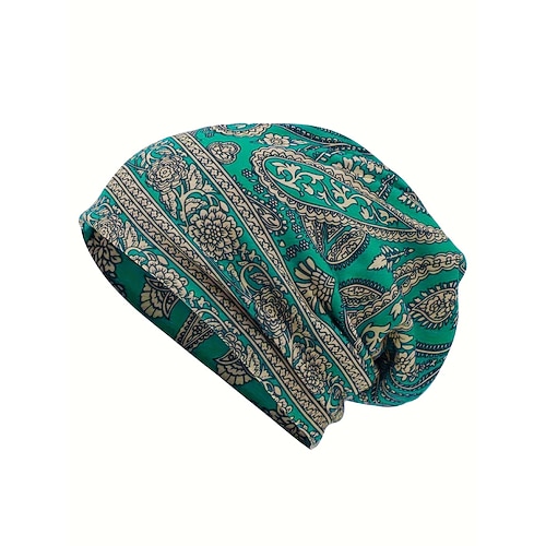 Boho-Paisley-Mütze für Damen, weiches Polyester, mehrfarbig, Kopfbedeckung und Halswärmer, leichtes Accessoire im Vintage-Stil für Damen, perfekt für Alltag, Urlaub und Reisen Image