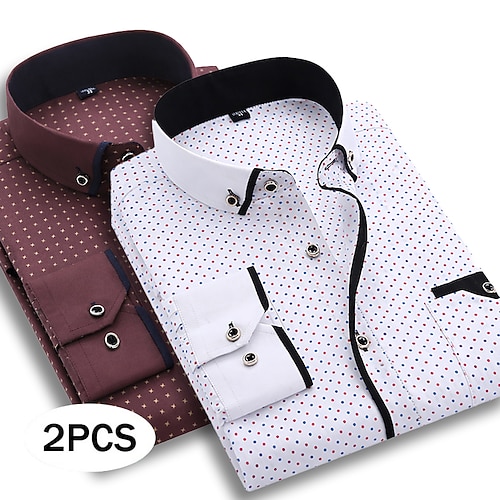 Herren Hemd Kleidhemd Durchgeknöpft Hemd Geometrisch Lässig Täglich Weiss rot Marineblau Schwarz Marineblau Weiß Marineblau Rot Langarm Umlegekragen Ganzjahres Bekleidung Patchwork Image