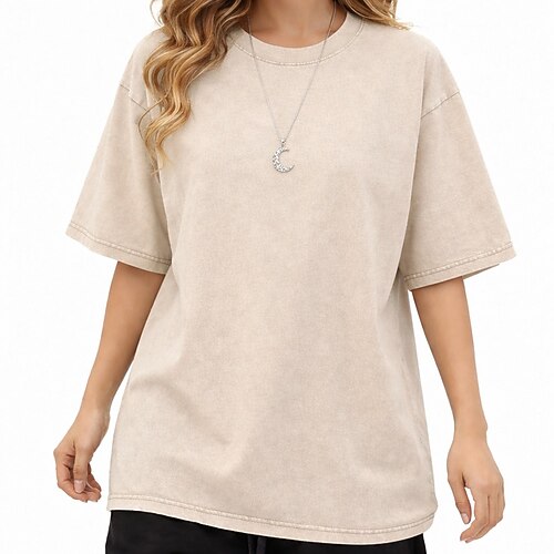 Damen Plus-Size Übergrößen T-Shirt 100% Baumwolle Vintage Gewaschene Oberteile Vintage Stylisch Klassisch Kurzarm Rundhalsausschnitt Reguläre Oberteile Alltag Ausgehen Blau Schwarz Mintgrün Hellgrau Image