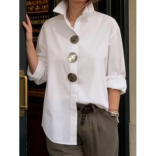Damen Bluse Knöpfe Einfarbig Elegant Stilvoll Lässig Langarm Revers Normale Oberteile Täglich Blau Schwarz Weiß Rosa Wein Frühling Herbst Image