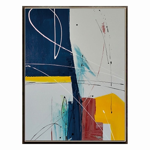 100% handgefertigtes, handgemaltes Ölgemälde, Wand, blau, gelb, abstrakte Malerei, Heimdekoration, Dekor, gerollte Leinwand, kein Rahmen, ungedehnt Image