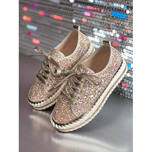 Frauen Mardi Gras Glitzer Schnür-Plateausneaker - Funkelnde Pailletten-Casual-Schuhe für Nachtleben Partys und Cluboutfits Image