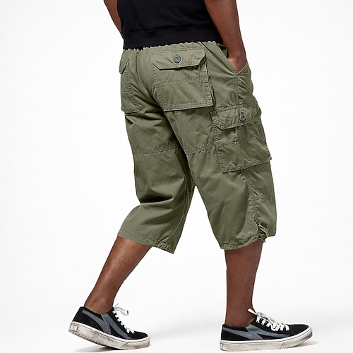 Herren Cargohose Cargohosen Cargo-Shorts Shorts Freizeitshorts Tasche Elastischer Bund Einfach Wadenlang Lässig Outdoor Streetwear Mode Streetwear Schwarz Khaki Unelastisch Image