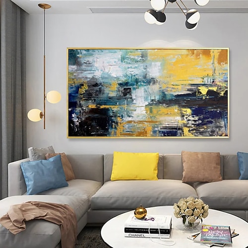 Handgemachtes Ölgemälde auf Leinwand, Wandkunst, Dekoration, Zeichnung, Messer, Malerei, gelbe Landschaft, für Wohnkultur, gerollt, rahmenlose Unshi-Malerei Image