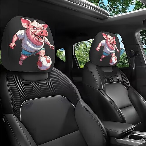 2er-Set Auto-Kopfstützenbezüge mit Cartoon-Tier-Fußballmotiven, Auto-Innenausstattung, elastisches Design, universelle Passform, geeignet für den täglichen Arbeitsweg und Familienausflüge, perfektes, Image