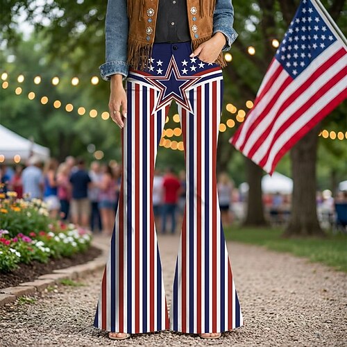 250-jähriges Jubiläum USA Retro Vintage 1970er Hose Schlaghosen Hippie Disco Hohe Taille Kostüm Damen Maskerade 4. Juli Party Unabhängigkeitstag Erwachsene Hose Image