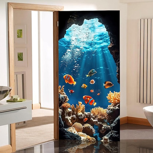 Poster Türabdeckung Banner für den Außenbereich Clownfisch Urlaub Tropisch 3D Party Wohnheim Jugendzimmer Studentenwohnheim Jungs, Männerhöhle, Studentenwohnheim Hintergründe aufnehmen Wohndeko Image