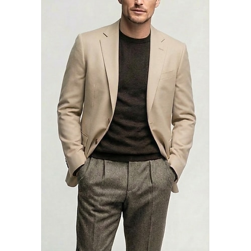 Herren Leichte Jacke Leinenblazer Lässig Täglich Streetwear Mode Smart Casual Sommer Frühling Baumwolle POLY Einfarbig Mode Einreihig Zwei-Knopf Blazer Rosa Himmelblau Beige Image