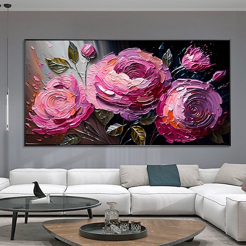 Handgefertigtes Ölgemälde auf Leinwand, Wanddekoration, originelles buntes Blumengemälde, abstraktes Rosengemälde für Wohnkultur mit gestrecktem Rahmen/ohne Innenrahmenmalerei Image