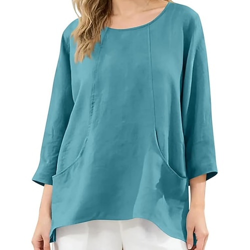 Damen T Shirt T-Shirt Einfarbig Mode Klassisch Lässig Langarm Rundhals Normale Oberteile Täglich Ausgehen Wochenende Blau Schwarz Rosa Himmelblau Purpur Sommer Frühling Image