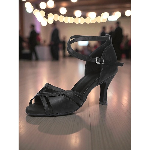 Satin-Lateintanzschuhe für Damen – offene Ballsaalschuhe mit Knöchelriemen, flexibler Wildledersohle, elegantem Goldton für Partys formelle Tanzveranstaltungen Image