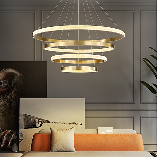 LED-Pendelleuchte Ring Kreis Design 3/4 Ringe 20/40/60/80cm verstellbare Acryl moderne Kronleuchter 3000k moderne Küche im zeitgenössischen Stil Küche Esszimmer Hausbar Licht 110-240V warmweiß Image