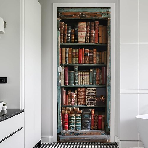 Poster Türabdeckung Banner für den Außenbereich Bücherregal Vintage 3D Wohnheim Jugendzimmer Studentenwohnheim Jungs, Männerhöhle, Studentenwohnheim Hintergründe aufnehmen Vordert¨¹r? Wohndeko Image