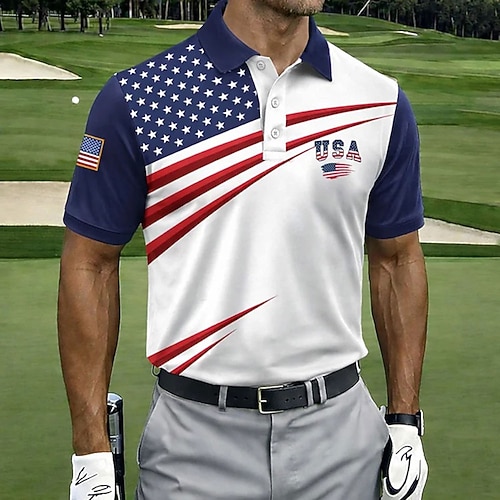 4. Juli 2026 250. Herren Amerikanische US-Flagge Golf Sport-Poloshirts Kurzarm Polo-Shirts Hemden mit Kragen Lässig Athleisure Knöpfe Frühling Sommer Blau Weiß Rote Image