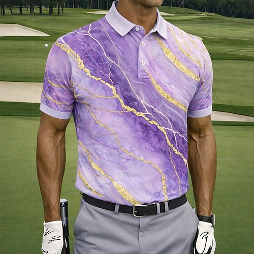 Herren Marmor Golf Sport-Poloshirts Kurzarm Polo-Shirts Hemden mit Kragen Lässig Athleisure Knöpfe Sommer Frühling Blau Schwarz Purpur Image