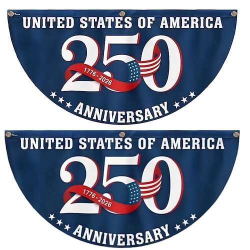 2 Stück U.S. 250. Jubiläumsflagge 1,5x3 FT 1776-2026 Fan-Flags Wimpel-Flagge patriotische Sterne Garten-Schilder hängende Dekoration für draußen Eingangstür Veranda Willkommens-Hintergrund mit