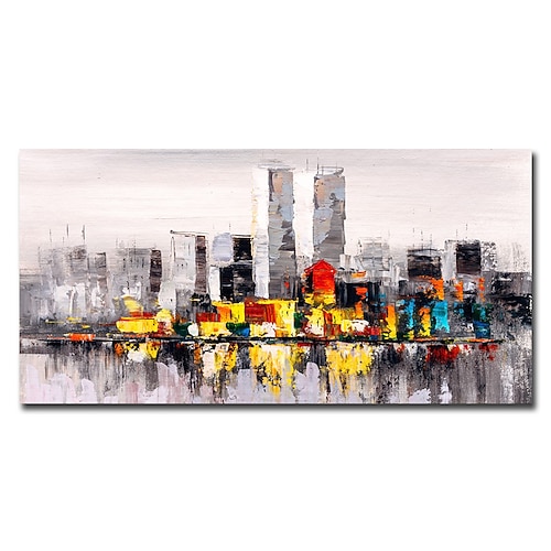 Mintura handgefertigtes Stadt-Ölgemälde auf Leinwand, Wandkunst, Dekoration, modernes abstraktes Landschaftsbild für Wohnkultur, gerolltes, rahmenloses, ungedehntes Gemälde Image
