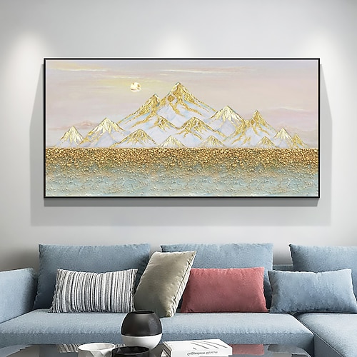 Handgefertigtes Ölgemälde auf Leinwand, Wandkunst, Original-Goldblatt-Bergmalerei, abstrakte Landschaftsmalerei für Wohnkultur mit gespanntem Rahmen/ohne Innenrahmenmalerei Image