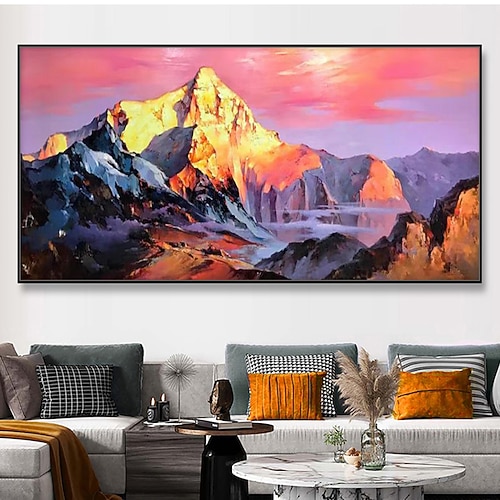 Mintura handgefertigte abstrakte Goldschnee-Berglandschafts-Ölgemälde auf Leinwand, Wandkunst, Dekoration, modernes Bild für Heimdekoration, gerolltes, rahmenloses, ungedehntes Gemälde Image