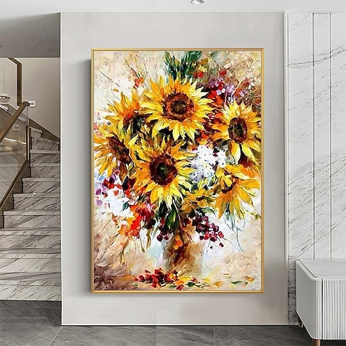 Mintura handgefertigte Sonnenblumen-Ölgemälde auf Leinwand, Wandkunst, Dekoration, modernes abstraktes Bild für Wohnkultur, gerolltes, rahmenloses, ungedehntes Gemälde Image