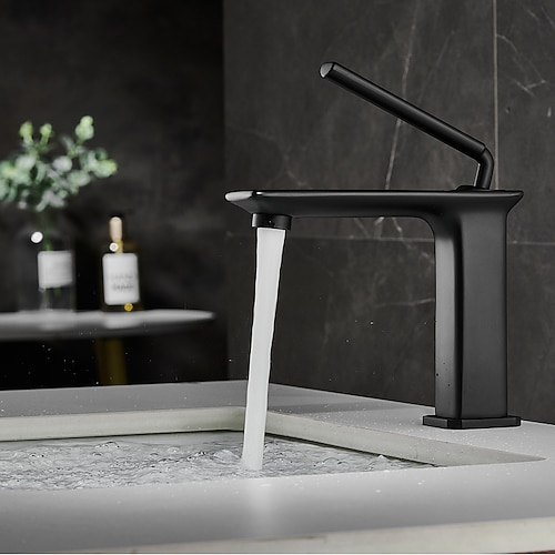 Waschbecken-Mischbatterie Messing, hoch/kurz Badarmatur Einhand-Einloch-Deck montiert mit Kalt-Warm-Schlauch-Badarmaturen Gefäß-Wasserhahn Image