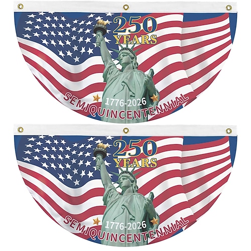 2 Stück U.S. 250. Jubiläumsflagge 1,5x3 FT 1776-2026 Fan-Flags Wimpel-Flagge patriotische Sterne Garten-Schilder hängende Dekoration für draußen Eingangstür Veranda Willkommens-Hintergrund mit