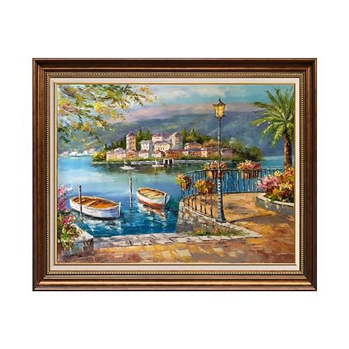 Handgefertigte Ölgemälde auf Leinwand, Wandkunst, Dekoration, Eindruck mediterraner Architekturlandschaft für Heimdekoration, gerolltes, rahmenloses, ungedehntes Gemälde Image