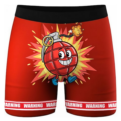 Herren Cartoon Mit Buchstaben bedruckt Bombe Dehnbare Boxershorts Badeshorts Boxer-Badeshorts Lustig Lässig Heim Strandurlaub Elastischer Bund Feuchtigkeitsableitend Atmungsaktive Unterwäsche Designer Image