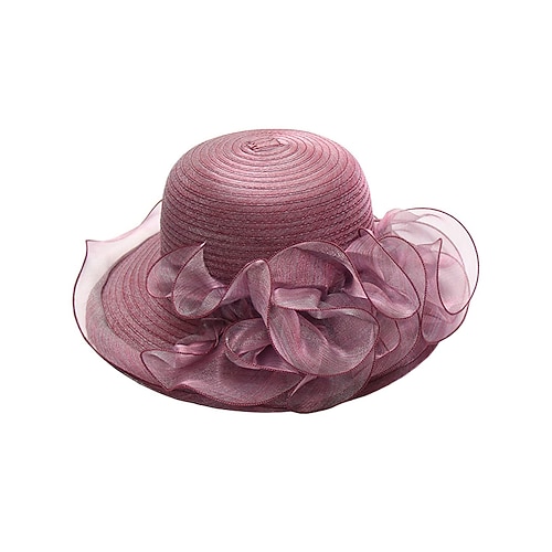 Eleganter Damen-Strohhut mit breiter Krempe und Blumenmuster, mit Schleife und Perlenakzenten, perfekt für Sommergartenpartys, Veranstaltungen im Freien und Hochzeiten Image