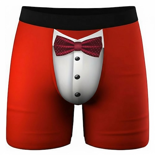 Herren Kostüm Falsches Kragen- und Anzugdesign Dehnbare Boxershorts Badeshorts Boxer-Badeshorts Lustig Lässig Heim Strandurlaub Elastischer Bund Feuchtigkeitsableitend Atmungsaktive Unterwäsche Image