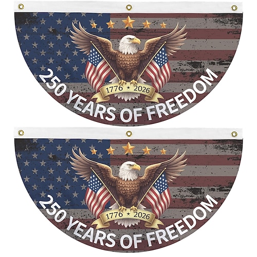 2 Stück U.S. 250. Jubiläumsflagge 1,5x3 FT 1776-2026 Fan-Flags Wimpel-Flagge patriotische Sterne Garten-Schilder hängende Dekoration für draußen Eingangstür Veranda Willkommens-Hintergrund mit