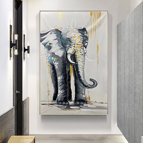 handgemachtes Ölgemälde auf Leinwand, Wandkunst, Dekoration, abstrakte Messermalerei, Tierelefant, für Wohnkultur, gerollt, rahmenlos, ungedehnt Image