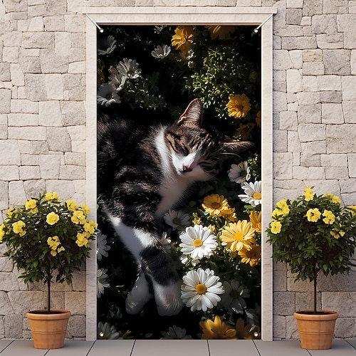 Poster Türabdeckung Banner für den Außenbereich Katze Niedlich 3D Party Wohnheim Jugendzimmer Studentenwohnheim Jungs, Männerhöhle, Studentenwohnheim Hintergründe aufnehmen Wohndeko Image
