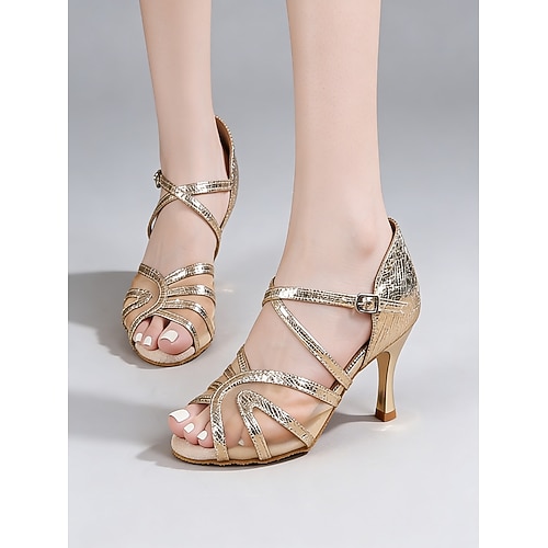Goldene Damen-Lateintanzschuhe - professioneller Standardtanz Lateinische Tanzschuhe Image