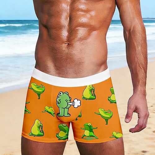 Herren Tiermotiv Cartoon Frosch Dehnbare Boxershorts Badeshorts Boxer-Badeshorts Lustig Lässig Heim Strandurlaub Elastischer Bund Feuchtigkeitsableitend Atmungsaktive Unterwäsche Designer Bekleidung Image