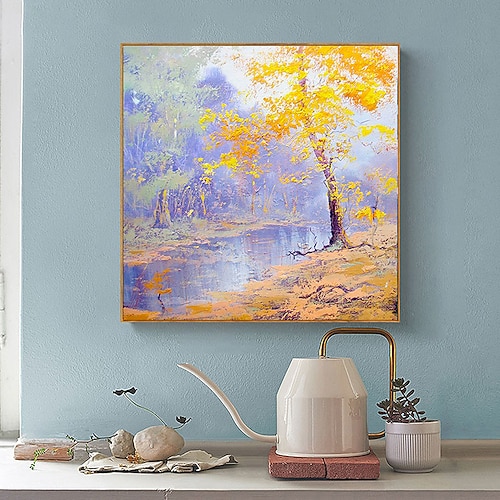 Handgefertigtes Ölgemälde auf Leinwand, Wandkunst, Dekoration, moderne abstrakte Parkherbstlandschaft für Wohnkultur, gerolltes, rahmenloses, ungedehntes Gemälde Image
