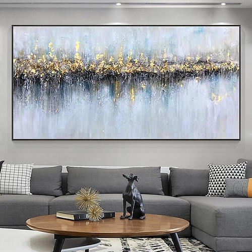 Mintura handgefertigte abstrakte Goldfolien-Ölgemälde auf Leinwand, Wandkunst, Dekoration, modernes Bild für Heimdekoration, gerolltes, rahmenloses, ungedehntes Gemälde Image