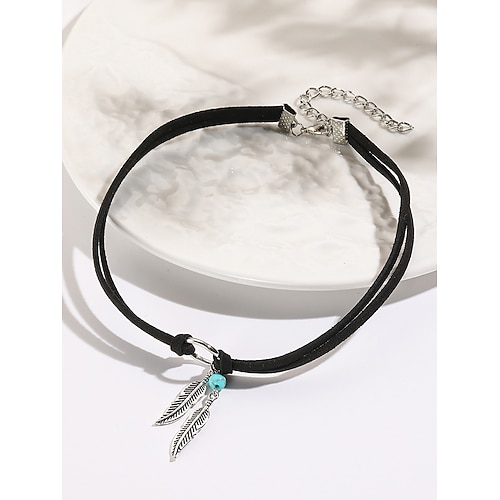 Boho-Halskette mit Federanhänger für Damen – Kunstwildlederband mit türkisfarbener Perle, verstellbarer Festivalschmuck für freigeistige Teenager und Erwachsene, ideal für Sommerausflüge und Konzerte Image