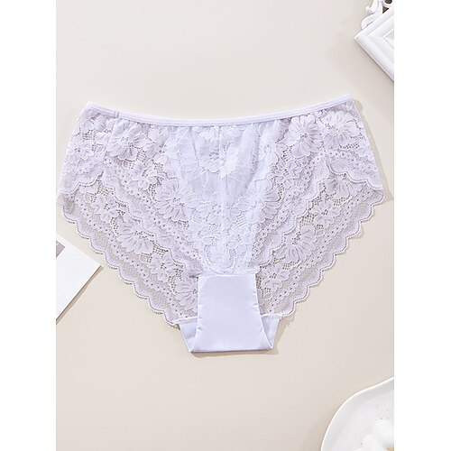 Damen Slips Spitze Elastischer BundNightwearSpandex Nylon Lässig Einfarbig Mode Niedlich Schwarz Weiß Rote Marineblau Frühling Sommer Image