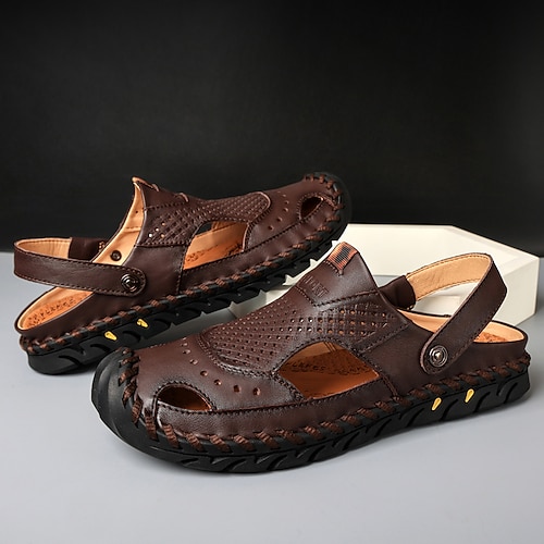 Perforierte Herren-Sommersandalen aus Kunstleder – verstellbarer Riemen, leicht, atmungsaktiv und komfortabel, vielseitige Freizeitschuhe für Strand, Reisen, Urlaub und Freizeit im Freien Image