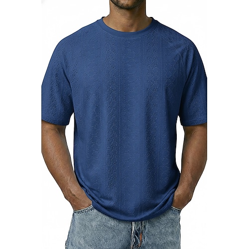 Herren Kurzarmshirt T-Shirt Kurzarm Rundhalsausschnitt Sommer Frühling Sommer Hohl Argyle Raute Sport Täglich Lässig Jacquard Raglanärmel Lässig Outdoor Hellblau Schwarz Weiß Top T-Shirt für Herren Image