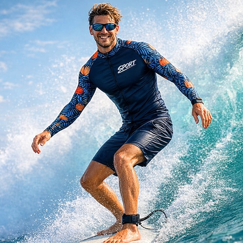 Herren Mittel Anti UV Shirt T-Shirt zum Schwimmen Blumen Tropisch UPF50 UV Schutz Schnelltrocknend Langarm Bademode Schutz gegen Hautausschlag Surfen Kanufahren Strand Sommer Image
