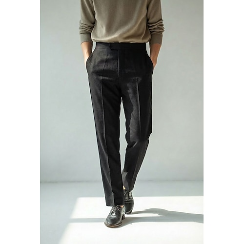 Herren Baumwolle Leinen Anzughose Freizeithose Geschäft Hauskleidung Lang Elegant Mode Lässig Hosen Schwarz Weiß Dunkelmarine Frühling Sommer Einfarbig Normale Passform Unelastisch Image