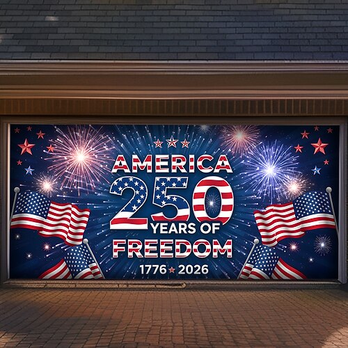 Amerikas 250. Jahrestag Garagentorabdeckung Großes Hängendes amerikanische Flagge Vintage 3D Patriotisch Party Outdoor Hintergründe aufnehmen Vordert¨¹r? Wohndeko Image
