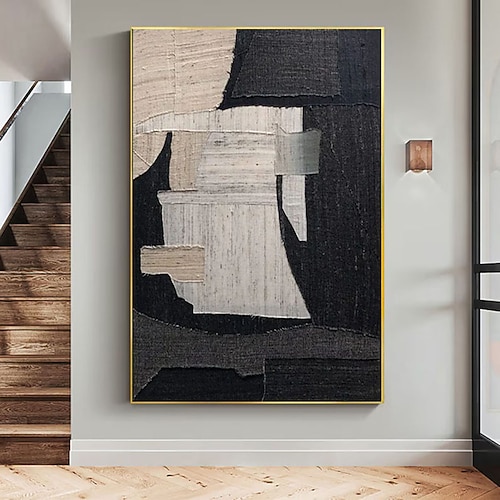 handgemaltes großes braun-schwarzes abstraktes Ölgemälde schwarz minimalistisches Wandbild im Kunststil modernes Wohnzimmerdekor Image