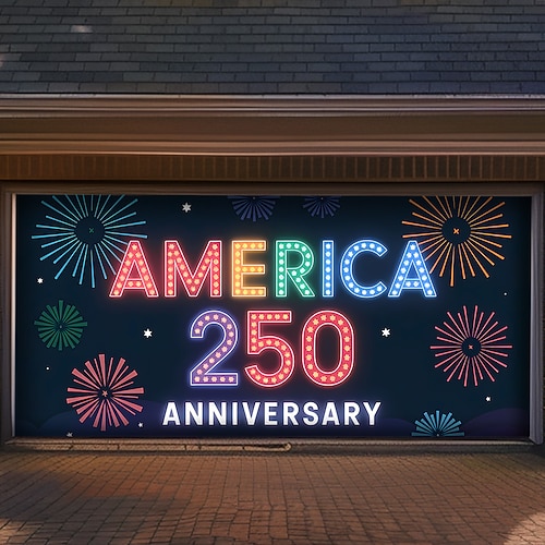 Amerikas 250. Jahrestag Garagentorabdeckung Großes Hängendes amerikanische Flagge Vintage 3D Patriotisch Party Outdoor Hintergründe aufnehmen Vordert¨¹r? Wohndeko Image