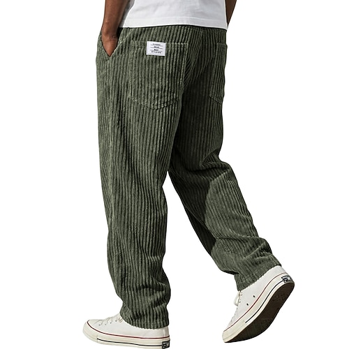 Herren Hose Cordhose Winterhose Baggy-Hosen Freizeithose Kordelzug Gerader Schnitt Einfarbig Komfort Volle Länge Lässig Täglich Outdoor Mode Klassicher Stil Schwarz Armeegrün Unelastisch Image